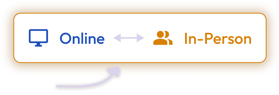 Online versus in-person play mode overlay.